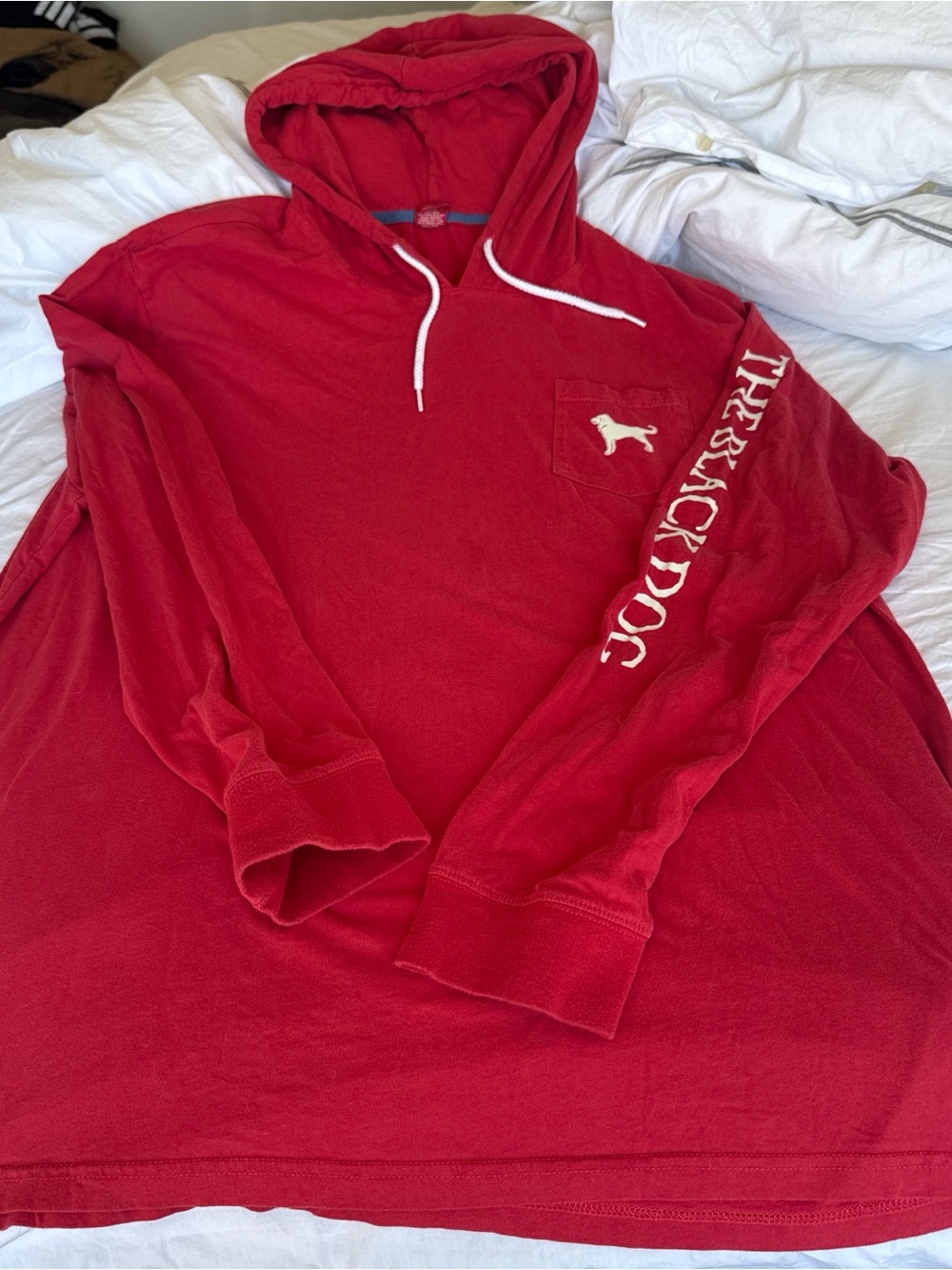 The Black Dog Men's Red Crewneck Hoodie with Pocket Logo